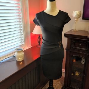 VENUS Black Short Sleeve Sheath Dress with Gold Accent